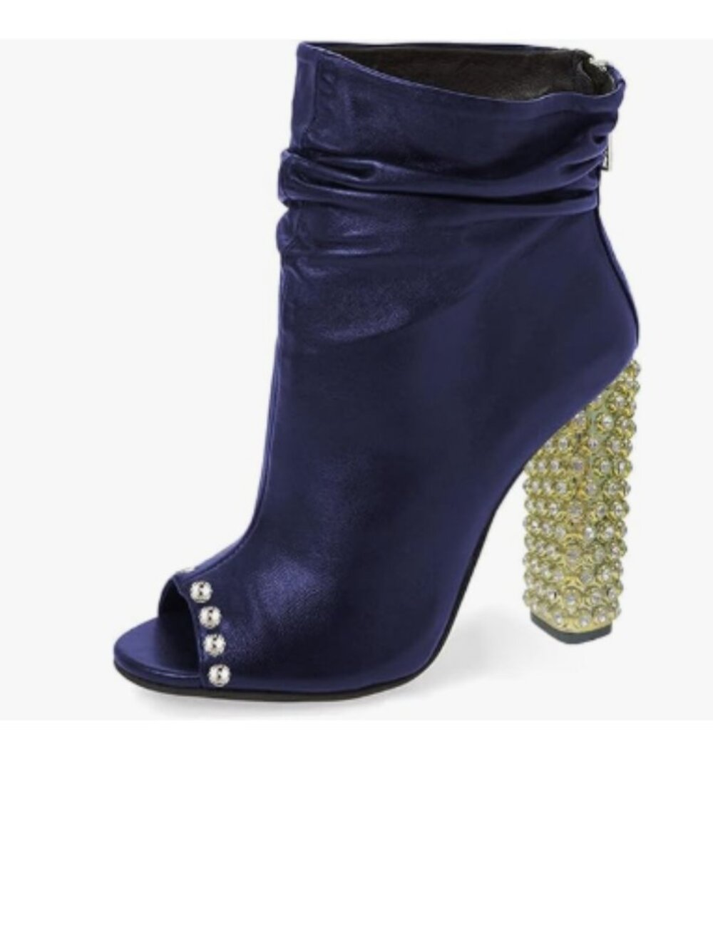 FSJ Blue Peep Toe Slouch Ankle Boots Chunky Heels Crystal Studded Heel Shoes